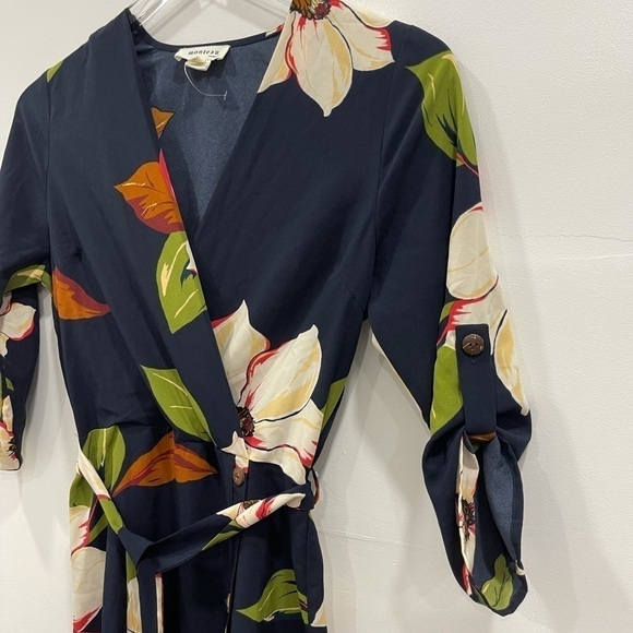 Monteau Faux Wrap Button Front Floral Dress Navy S - Picture 2 of 6